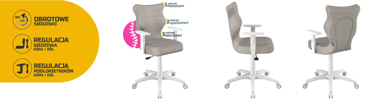 Entelo, Duo, krzesło młodzieżowe z podłokietnikami, wzrost 146-176,5 cm, szare