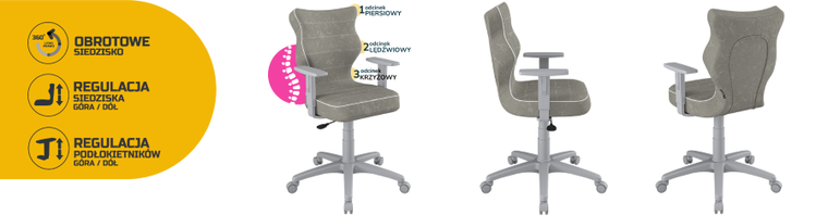 Entelo, Duo, krzesło młodzieżowe z podłokietnikami, wzrost 146-176,5 cm, szare