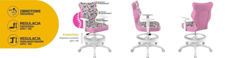 Entelo, Duo, krzesło młodzieżowe z podnóżkiem i podłokietnikami, wzrost 146-176,5 cm, motylki