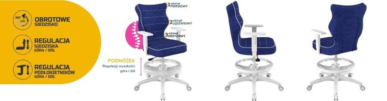 Entelo, Duo, krzesło młodzieżowe z podnóżkiem i podłokietnikami, wzrost 146-176,5 cm, niebieskie