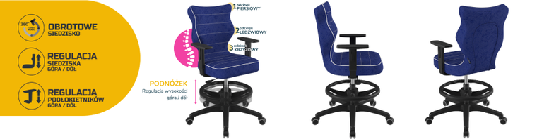 Entelo, Duo, krzesło młodzieżowe z podnóżkiem i podłokietnikami, wzrost 146-176,5 cm, niebieskie