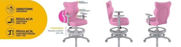 Entelo, Duo, krzesło młodzieżowe z podnóżkiem i podłokietnikami, wzrost 146-176,5 cm, różowe