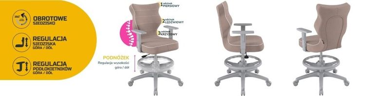 Entelo, Duo, krzesło młodzieżowe z podnóżkiem i podłokietnikami, wzrost 146-176,5 cm, różowe