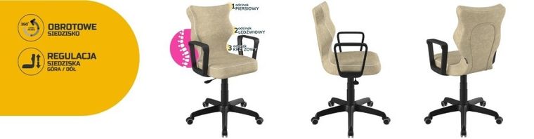 Entelo, Norm, krzesło biurowe z podłokietnikami, wzrost 159-188 cm, beżowe