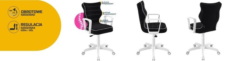 Entelo, Norm, krzesło biurowe z podłokietnikami, wzrost 159-188 cm, czarne