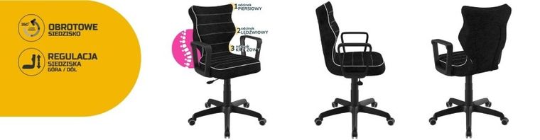 Entelo, Norm, krzesło biurowe z podłokietnikami, wzrost 159-188 cm, czarne