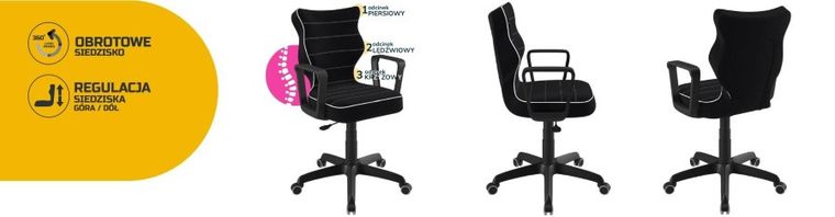 Entelo, Norm, krzesło biurowe z podłokietnikami, wzrost 159-188 cm, czarne