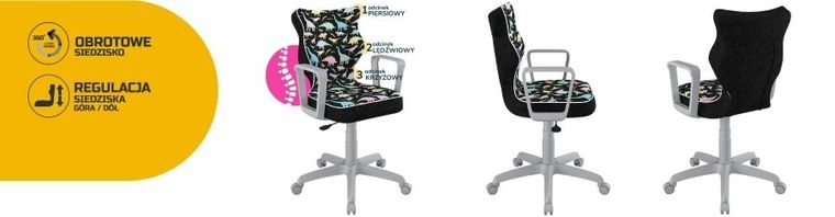 Entelo, Norm, krzesło biurowe z podłokietnikami, wzrost 159-188 cm, dinozaury