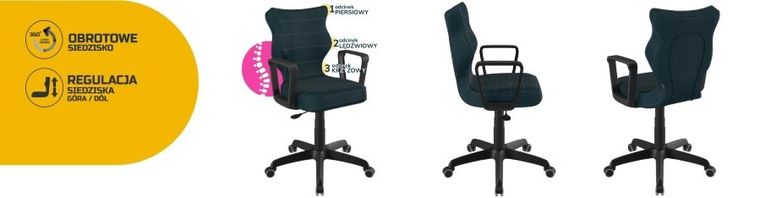 Entelo, Norm, krzesło biurowe z podłokietnikami, wzrost 159-188 cm, granatowe