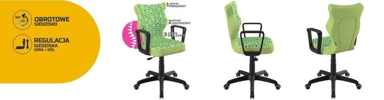 Entelo, Norm, krzesło biurowe z podłokietnikami, wzrost 159-188 cm, piłki