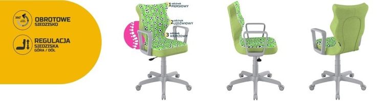 Entelo, Norm, krzesło biurowe z podłokietnikami, wzrost 159-188 cm, piłki