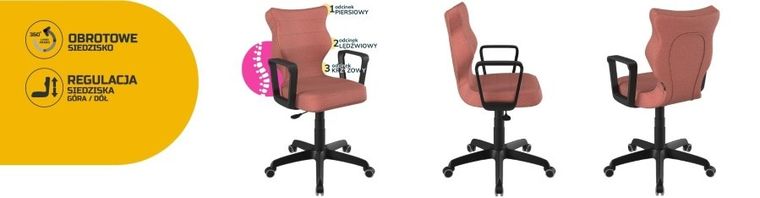 Entelo, Norm, krzesło biurowe z podłokietnikami, wzrost 159-188 cm, różowe