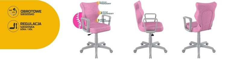 Entelo, Norm, krzesło biurowe z podłokietnikami, wzrost 159-188 cm, różowe