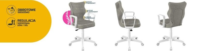 Entelo, Norm, krzesło biurowe z podłokietnikami, wzrost 159-188 cm, szare