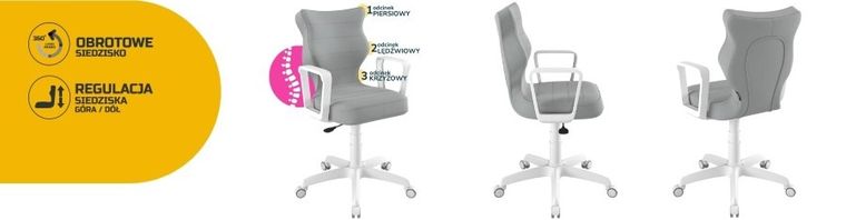 Entelo, Norm, krzesło biurowe z podłokietnikami, wzrost 159-188 cm, szare