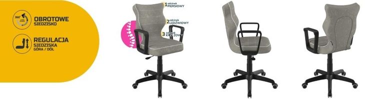 Entelo, Norm, krzesło biurowe z podłokietnikami, wzrost 159-188 cm, szare