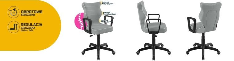 Entelo, Norm, krzesło biurowe z podłokietnikami, wzrost 159-188 cm, szare