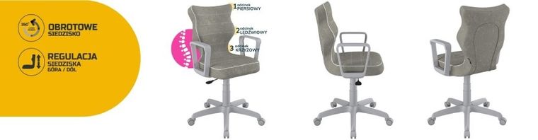 Entelo, Norm, krzesło biurowe z podłokietnikami, wzrost 159-188 cm, szare