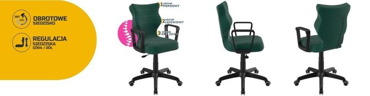 Entelo, Norm, krzesło biurowe z podłokietnikami, wzrost 159-188 cm, zielone