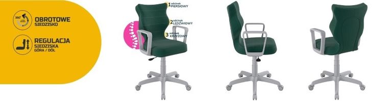 Entelo, Norm, krzesło biurowe z podłokietnikami, wzrost 159-188 cm, zielone