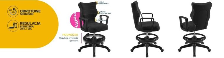 Entelo, Norm, krzesło biurowe z podnóżkiem i podłokietnikami, wzrost 159-188 cm, antracytowe