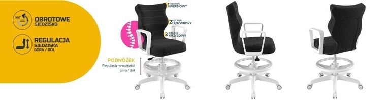 Entelo, Norm, krzesło biurowe z podnóżkiem i podłokietnikami, wzrost 159-188 cm, antracytowy