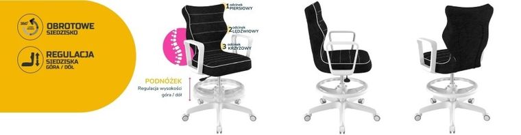 Entelo, Norm, krzesło biurowe z podnóżkiem i podłokietnikami, wzrost 159-188 cm, czarne