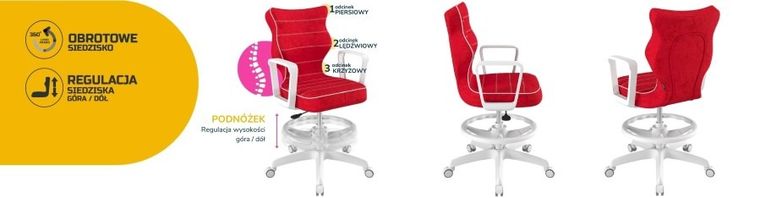 Entelo, Norm, krzesło biurowe z podnóżkiem i podłokietnikami, wzrost 159-188 cm, czerwone