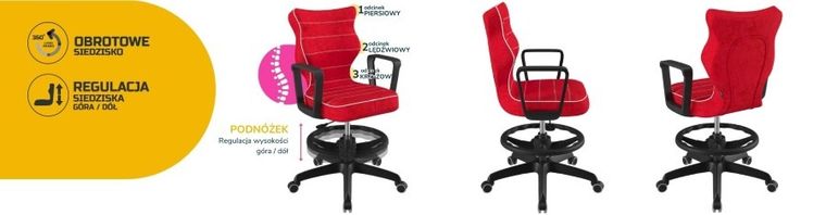 Entelo, Norm, krzesło biurowe z podnóżkiem i podłokietnikami, wzrost 159-188 cm, czerwone