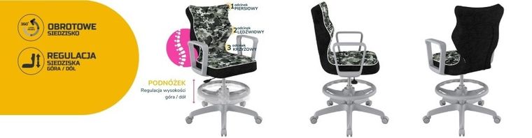 Entelo, Norm, krzesło biurowe z podnóżkiem i podłokietnikami, wzrost 159-188 cm, moro