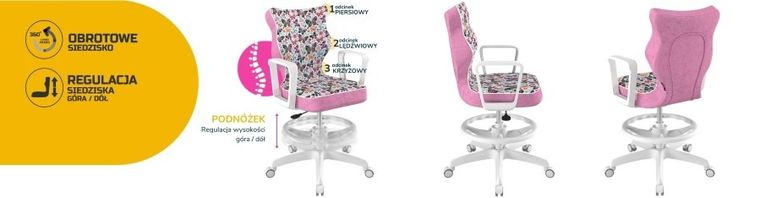 Entelo, Norm, krzesło biurowe z podnóżkiem i podłokietnikami, wzrost 159-188 cm, motylki