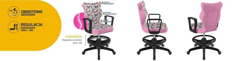 Entelo, Norm, krzesło biurowe z podnóżkiem i podłokietnikami, wzrost 159-188 cm, motylki