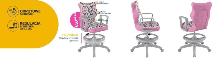 Entelo, Norm, krzesło biurowe z podnóżkiem i podłokietnikami, wzrost 159-188 cm, motylki