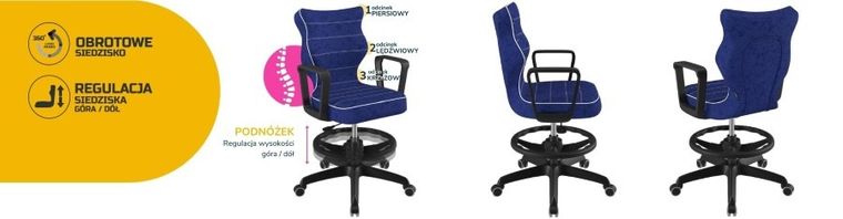 Entelo, Norm, krzesło biurowe z podnóżkiem i podłokietnikami, wzrost 159-188 cm, niebieskie