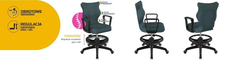 Entelo, Norm, krzesło biurowe z podnóżkiem i podłokietnikami, wzrost 159-188 cm, niebieskie