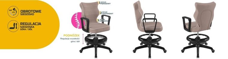 Entelo, Norm, krzesło biurowe z podnóżkiem i podłokietnikami, wzrost 159-188 cm, różowe