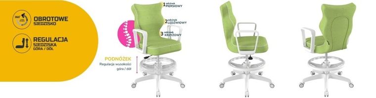 Entelo, Norm, krzesło biurowe z podnóżkiem i podłokietnikami, wzrost 159-188 cm, zielone