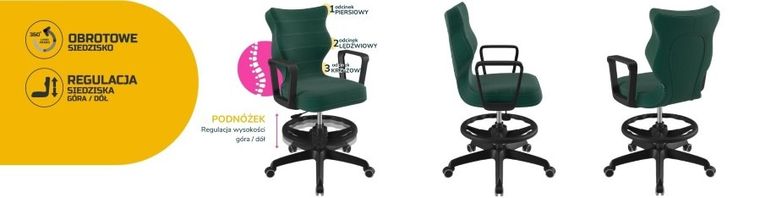 Entelo, Norm, krzesło biurowe z podnóżkiem i podłokietnikami, wzrost 159-188 cm, zielone