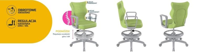 Entelo, Norm, krzesło biurowe z podnóżkiem i podłokietnikami, wzrost 159-188 cm, zielone