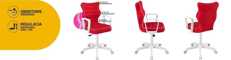 Entelo, Norm, krzesło młodzieżowe z podłokietnikami, wzrost 146-176,5 cm, czerwone