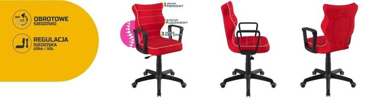 Entelo, Norm, krzesło młodzieżowe z podłokietnikami, wzrost 146-176,5 cm, czerwone