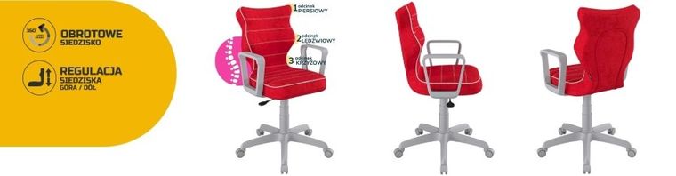 Entelo, Norm, krzesło młodzieżowe z podłokietnikami, wzrost 146-176,5 cm, czerwone