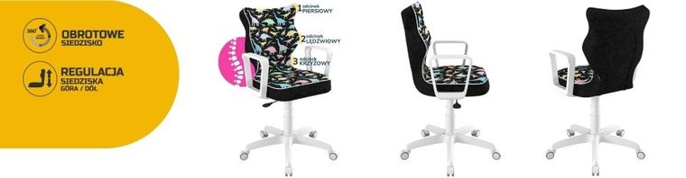 Entelo, Norm, krzesło młodzieżowe z podłokietnikami, wzrost 146-176,5 cm, dinozaury