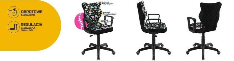 Entelo, Norm, krzesło młodzieżowe z podłokietnikami, wzrost 146-176,5 cm, dinozaury