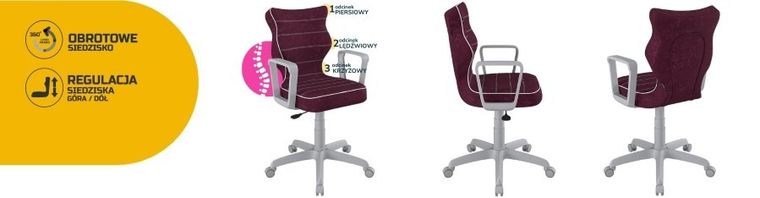 Entelo, Norm, krzesło młodzieżowe z podłokietnikami, wzrost 146-176,5 cm, fioletowe