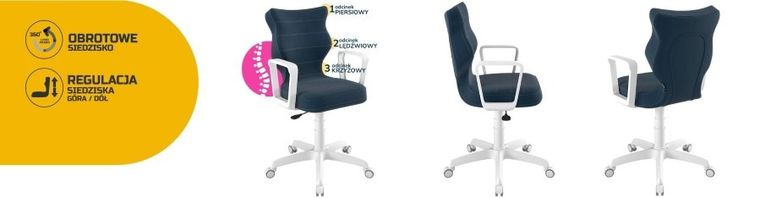 Entelo, Norm, krzesło młodzieżowe z podłokietnikami, wzrost 146-176,5 cm, granatowe