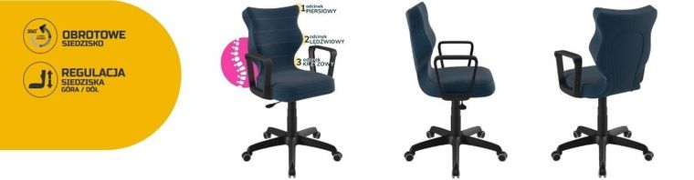 Entelo, Norm, krzesło młodzieżowe z podłokietnikami, wzrost 146-176,5 cm, granatowe