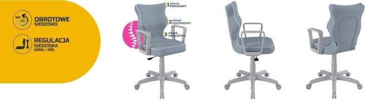 Entelo, Norm, krzesło młodzieżowe z podłokietnikami, wzrost 146-176,5 cm, niebieskie