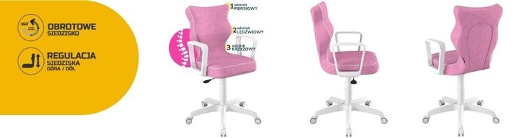 Entelo, Norm, krzesło młodzieżowe z podłokietnikami, wzrost 146-176,5 cm, różowe