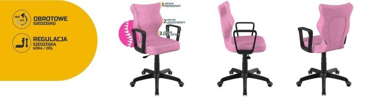 Entelo, Norm, krzesło młodzieżowe z podłokietnikami, wzrost 146-176,5 cm, różowe